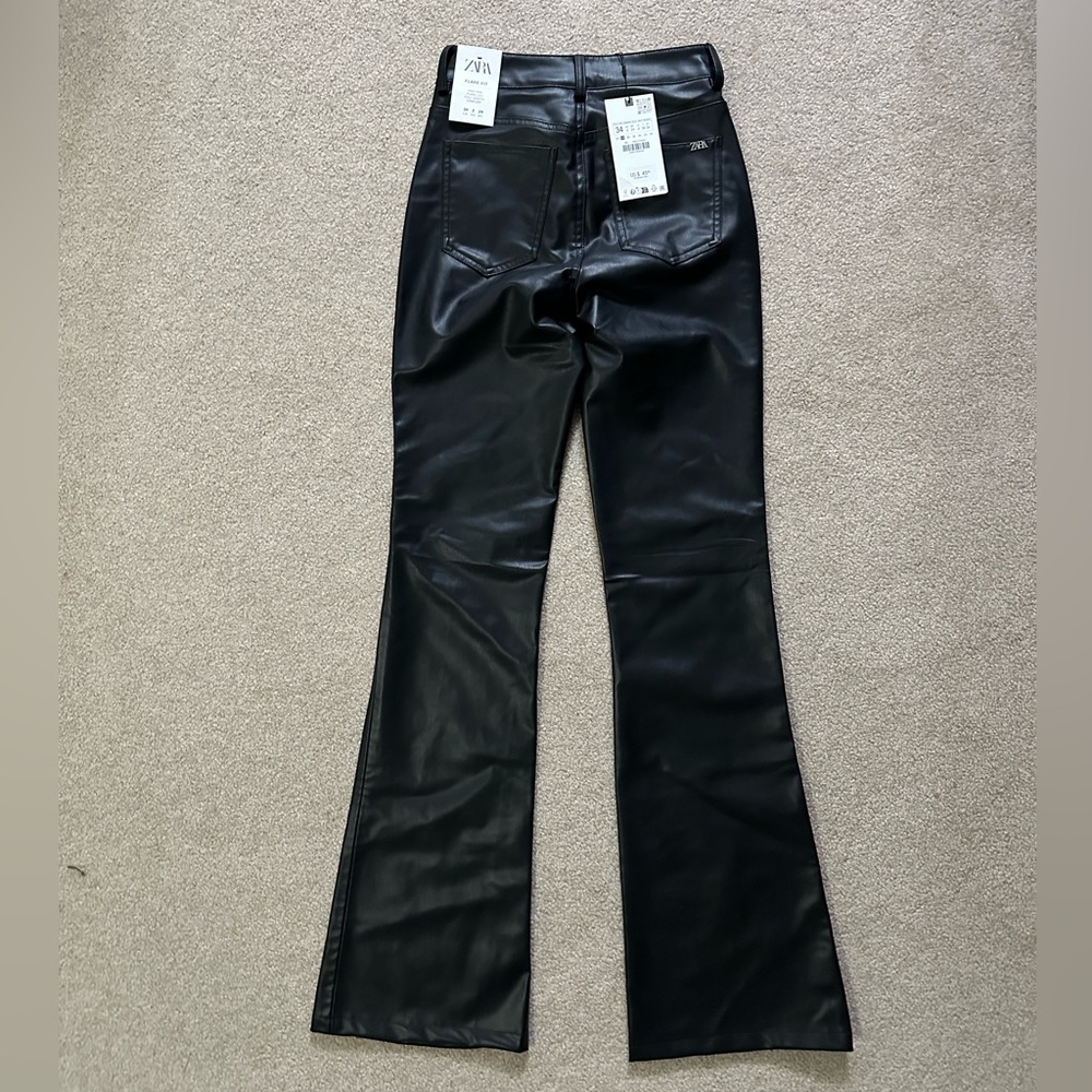 ZARA FAUX LEATHER FLARED PANTS, SIZE US 2, NWT - Picture 3 of 9